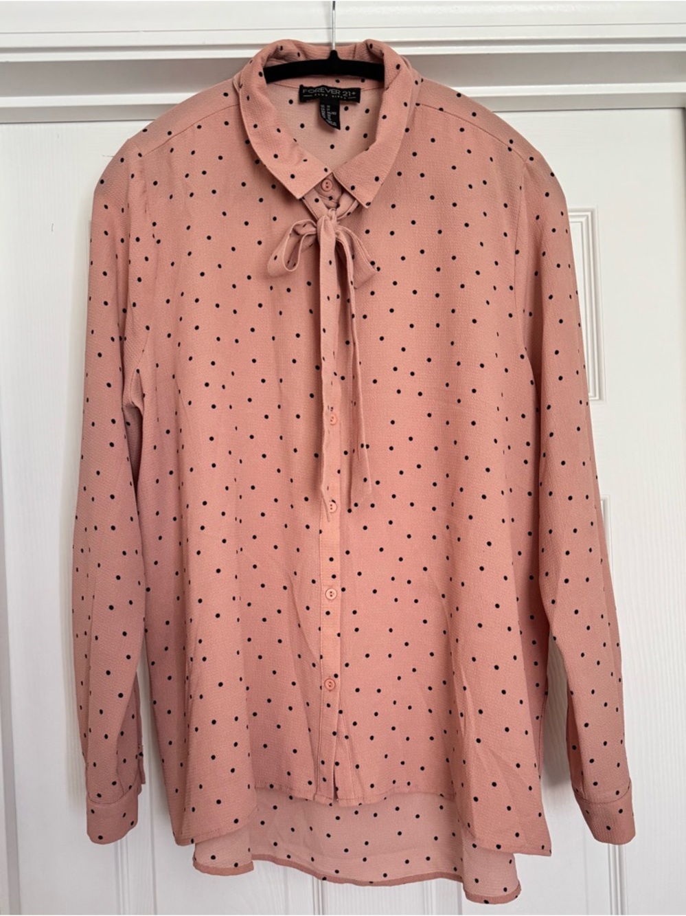 Forever 21 Blush Pink Polka Dot Tie-Neck Blouse